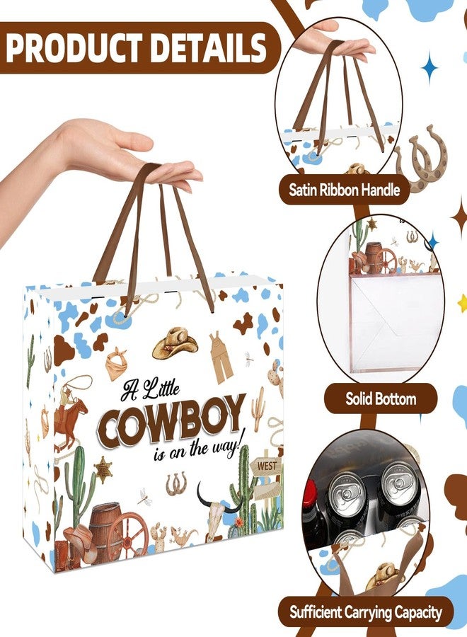 RTMISA Cowboy Baby Shower Gifts Bag with Tissue Paper and Greeting Card Western Cowboy Themed Baby Boy Shower Gifts Wrapping Paper Bag, Blue & Brown Party Favor Present Wrap Items - Image 3